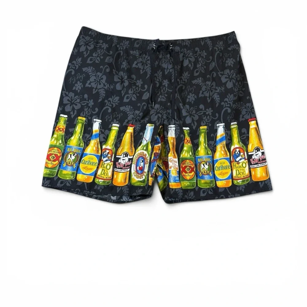 BIG DOGS Beer Board Shorts Swim Trunks Blue Mesh Lined Men's SZ 1xl